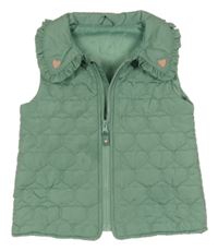 Zelená šušťáková prešívaná ľahká zateplená vesta so srdiečkami Dunnes