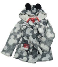 Šedý chlupatý župan s Mickeym a kapucí Disney