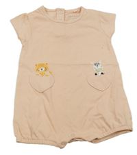 Lososový kraťasový overal se zvířaty a srdíčky