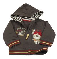 Hnedá prepínaci mikina s medvídkem, nápisom a kapucňou