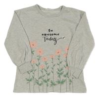 Sivá melírovaná mikina s nápisom a kvietkami H&M