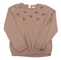 Růžovo-zlatý svetr s hvězdičkami z flitrů Primark