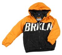 Černo-oranžová šusťáková zimní bunda s nápisem s kapucí Dopodopo