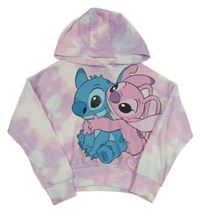 Růžová batikovaná crop mikina se Stitchem a kapucí Disney 