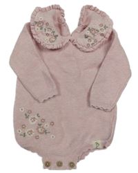 Svetloružové pletené body s kvietkami a golierikom George