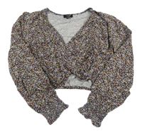 Tmavomodré crop tričko s kvietkami OVS