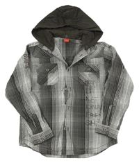 Šedo-bílá kostkovaná košile s nápisem a kapucí S. Oliver 