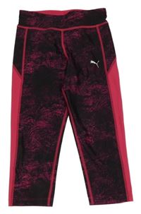 Černo-růžové vzorované sportovní capri legíny Puma