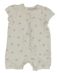 Bílý bavlněný kraťasový overal se srdíčky H&M