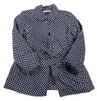 Tmavomodrý plátěný puntíkatý jarní kabát s páskem Mayoral