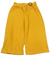 Horčicové vzorované culottes nohavice s přezkou PRIMARK