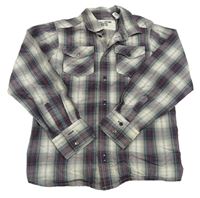 Sivo-bielo-petrolejovo-vínová kockovaná košeľa LA REDOUTE