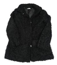 Čierny huňatý podšitý kabát s golierikom H&M