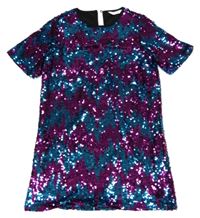 Čierno-tyrkysovo-tmavoružové tylové flitrové šaty PRIMARK