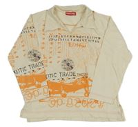 Smetanové mikinotriko s lietadlom  a zeměkoulí a golierikom Tioccha