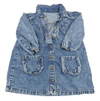 Modré plísňové riflové propínací šaty s volánky a límečkem Matalan