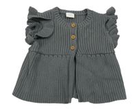 Tmavošedá žebrovaná propínací svetrová vesta s volánky Next