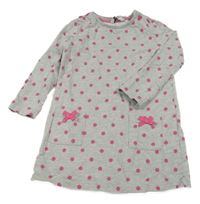 Sivo-tmavoružové melírované bodkovaná é teplákové šaty s mašľami George