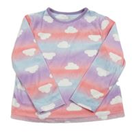 Fialovo-korálovo-světlemodrá plyšová pyžamová mikina s obláčky PRIMARK