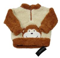 Nové - smetanovo-medová chlupatá mikina s opičkou St. Bernard