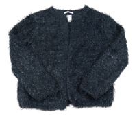 Tmavomodro-strieborný melírovaný chlpatý prepínaci sveter ZARA