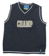 Tmavomodrošedá svetrová vesta s nápisom Topolino