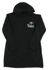 Černé teplákové šaty s nápisy a kytičkami a Minnie a kapucí George