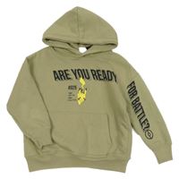 Světlekhaki mikina s Pikachu a kapsou a kapucí ZARA