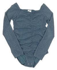 Mdrošedé třpytivé tylové podšité body ZARA