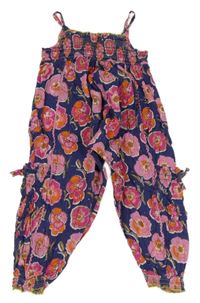 Tmavomodrý květovaný cargo kalhotový turecký overal Next