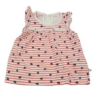 Bielo-červené pruhované šaty so srdiečkami a volánikmi Liegelind