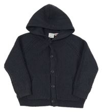 Černošedý žebrovaný propínací oversize svetr s kapucí ZARA