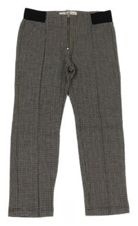 Čierno-bielo-vínové kockované crop nohavice so zipsom Zara