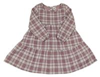 Svetlošedá -starofialovo/růžové kockované vzorované úpletové šaty POCOPIANO