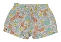 Bielo-čierne bodkovaná é kraťasy s papoušky a lístečky Kids