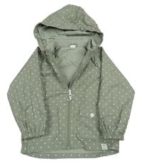 Khaki puntíkatá plátěná jarní bunda s odepínací kapucí H&M