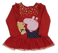 Tmavočervené triko s Peppa Pig a tylovým volánkem NUTMEG