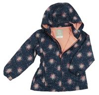 Tmavomodro-barevná vzorovaná šusťáková jarní parka s odepínací kapucí name it.