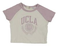 Bielo-svetlofialové rebrované crop tričko s nápisom H&M