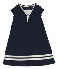 Tmavomodro-biele námornické šaty s pruhmi a golierom H&M