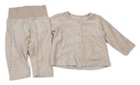 2Set - Světlebéžová puntíkatá sametová propínací mikina se žirafou + tepláky H&M