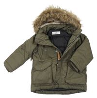 Khaki šusťáková zimní bunda s odepínací kapucí s kožešinou H&M
