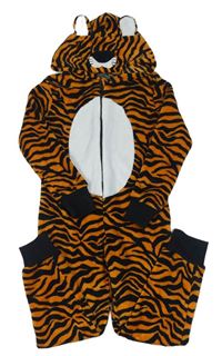 Oranžovo-čierna chlpatá kombinéza s kapucí - Tiger