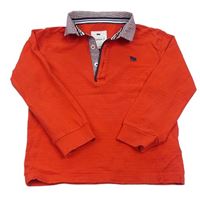 Červené rebrované polo tričko s výšivkou a kockovaným golierikom Jasper Conran