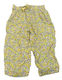 Bílo-žluto-růžové květované culottes kalhoty H&M