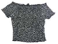 Bielo-čierno-hnedé žabičkové crop tričko s leopardím vzorom Primark