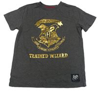 Tmavosivé melírované tričko s erbem - Harry Potter
