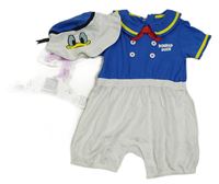 2set - Modro-bílý bavlněný kraťasový overal + klobouk - kačer Donald Primark