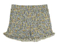 Bielo-modro-žlté kvetované kraťasy s volánikmi Primark