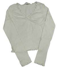 Biele rebrované crop tričko s mašlou H&M